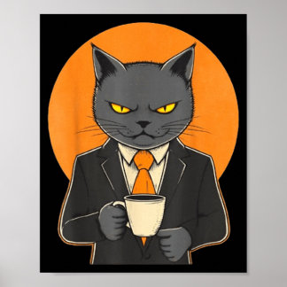 Poster Humor de Gatos Engraçados e Amantes de Café Vintag