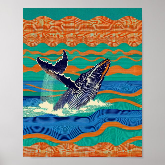 Poster Humpback Whale Woodblock Print (Frente)
