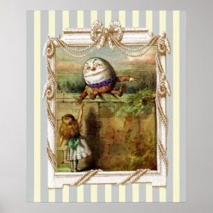 Póster Humpty Dumpty e Alice em faixas azuis e brancas