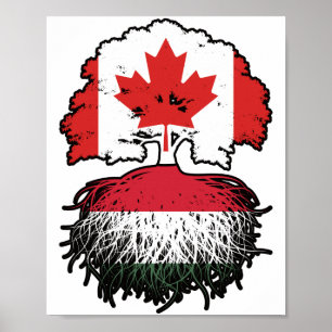 Poster Húngaro Canadense Canada Tree Roots Flag