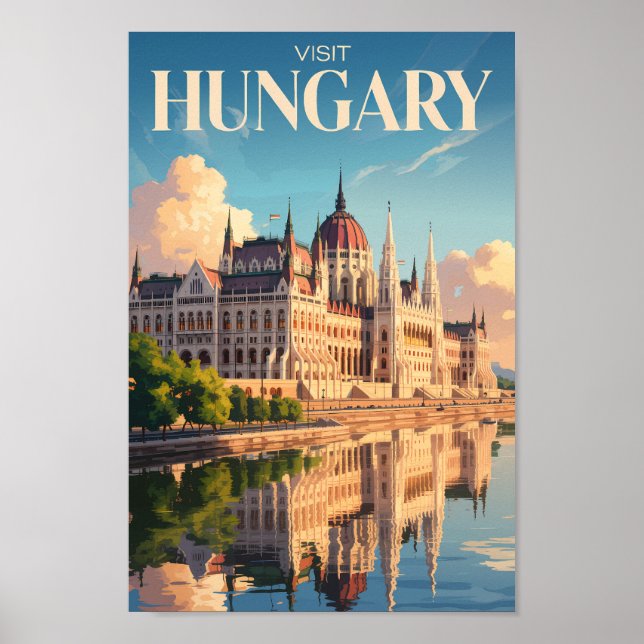 Poster Hungary Parliament Illustration Travel Art Vintage (Frente)