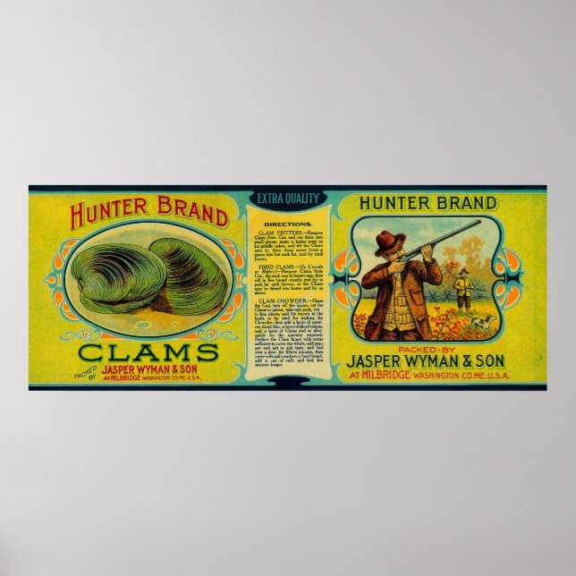 Poster Hunter Clams LabelMilbridge, ME (Frente)
