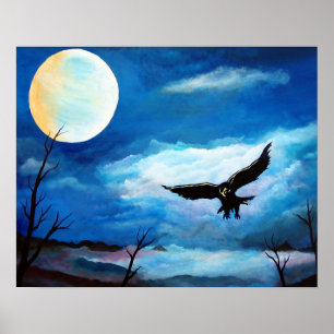 Póster Hunting Hawk Night Moon