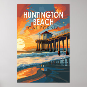 Poster Huntington Beach California Viagem Art Vintage