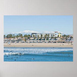 Poster Huntington Beach e montanhas tampadas neve