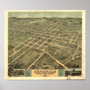 Póster Huntsville Alabama 1871 mapas panorâmicos