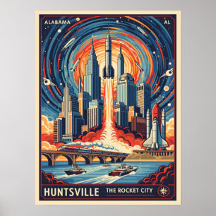 Poster Huntsville Alabama Rocket City Futurista Espaço