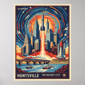 Poster Huntsville Alabama Rocket City Futuristic Space
