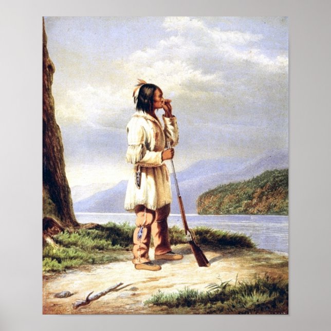 Poster Huron-Wendat Hunter Chamar a Moose (Frente)