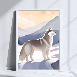 Poster Husky do Alasca | Arte em Aquarela do Cachorro na