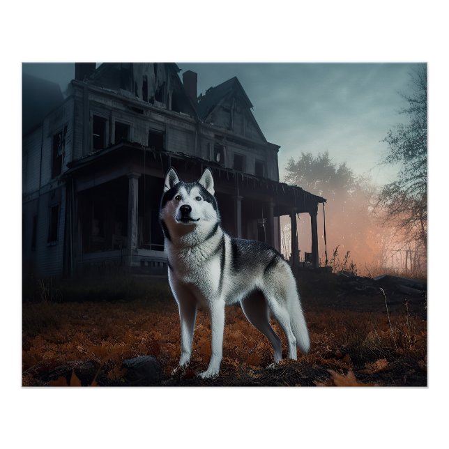Póster Husky Siberiano Halloween Assustador  (Frente)