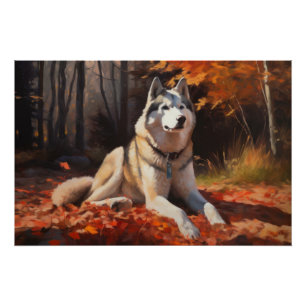 Póster Husky Siberiano na Queda das Folhas de Outono Insp