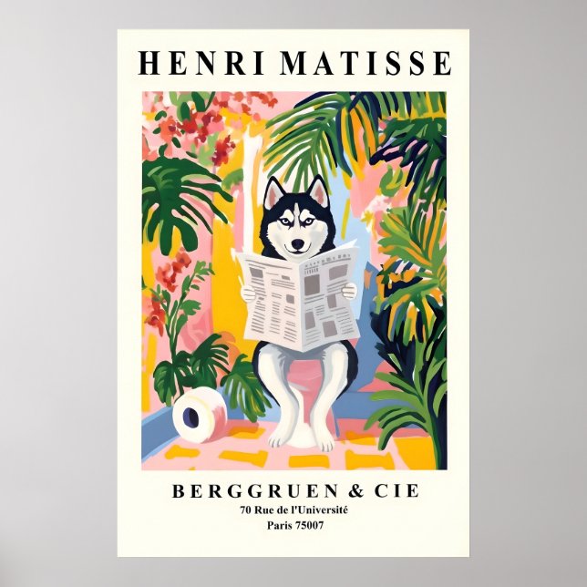 Poster Husky Siberiano no Banheiro - Estilo Matisse (Frente)