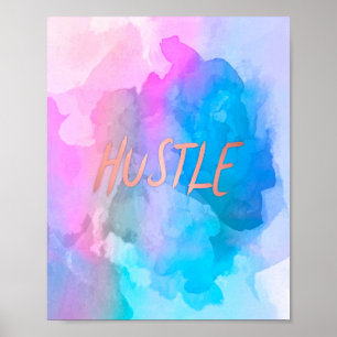 Poster Hustle Dourado Rosa de Aquarela Pastel