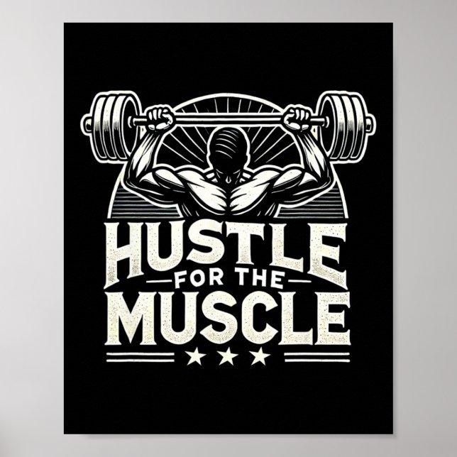 Poster Hustle Para O Muscle Barbell Bodybuilding (Frente)