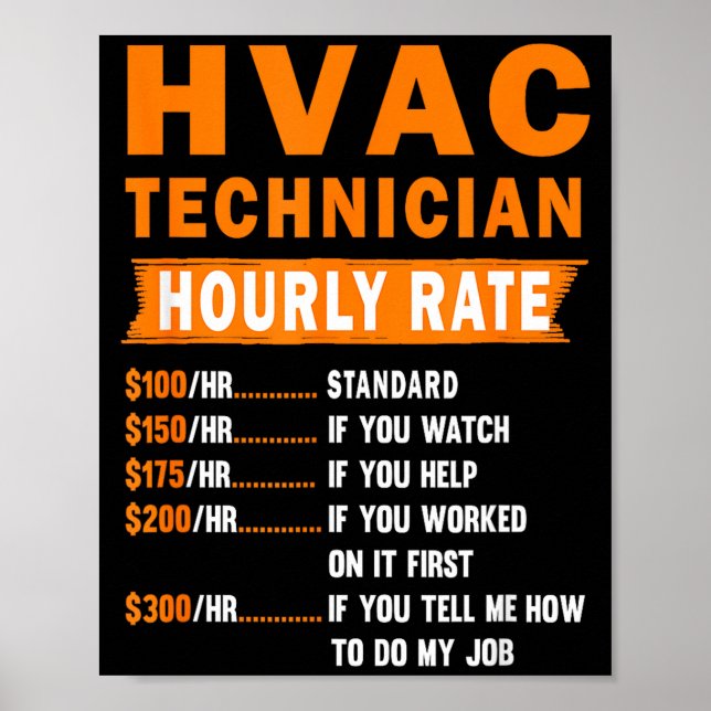 Poster Hvac Technician Hourly Rate Funny Hvac Mechanic Sa (Frente)