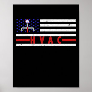 Poster HVAC Technician Men American Flag USA Vintage