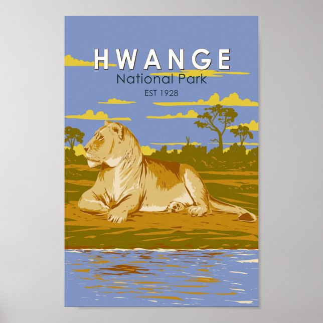 Poster Hwange National Park Zimbabwe Viagem Art Vintage (Frente)
