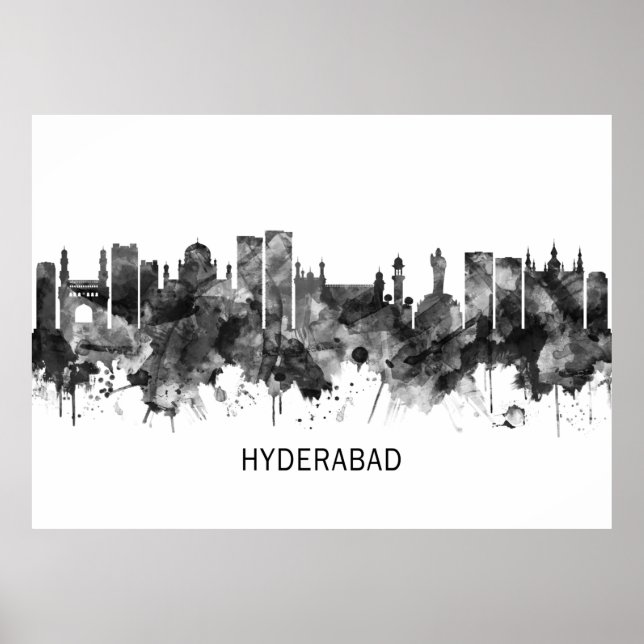 Poster Hyderabad Telangana Skyline BW (Frente)