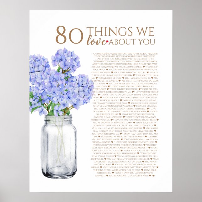 Poster hydrangea azul 80 coisas que te amamos 70 anos (Frente)