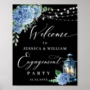 Poster Hydrangea azul Lanterna FESTA DE NOIVADO Negra