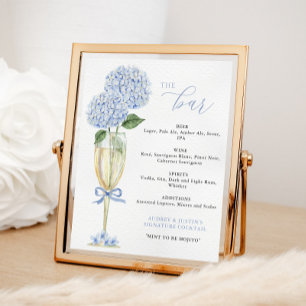 Poster Hydrangea Azul, Menu do Bar de Vidro Dourado