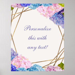 Poster Hydrangea & bandeira chique floral Dourado do