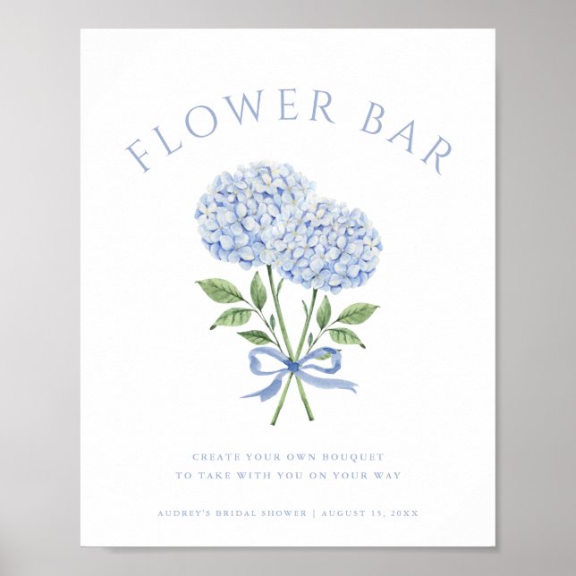 Poster Hydrangea Blue Blooms Buquê Flor Bar (Frente)
