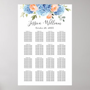 Poster Hydrangea Blue Blush Rosa 16 Mesa SEATING CHART