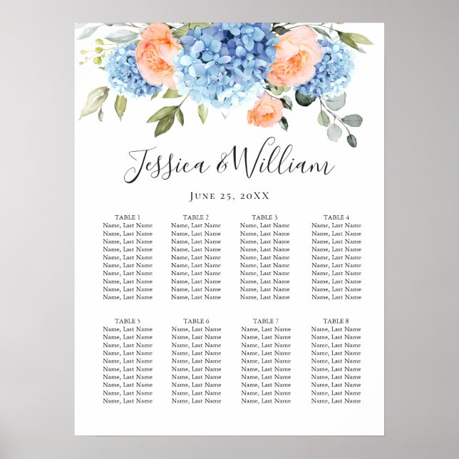 Poster Hydrangea Blue Blush Rosa 8 Mesa SEACHART (Frente)