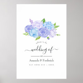 Poster Hydrangea Blue e Light Lavanda Wedding Bem-vindo