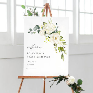 Poster Hydrangea branca e Chá de fraldas de aquarela