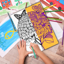 Poster Hydrangea com Página de Coloração de Borboleta Imp