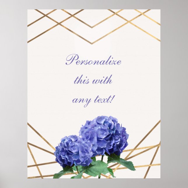 Poster Hydrangea e Dourada faixa de Casamento Floral Eleg (Frente)