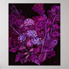 Poster Hydrangea e Horseradish Floral Art Black Purple