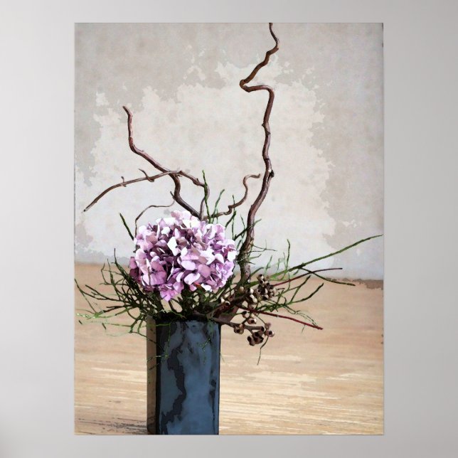 Poster Hydrangea e Wood Vase Watercolor (Frente)
