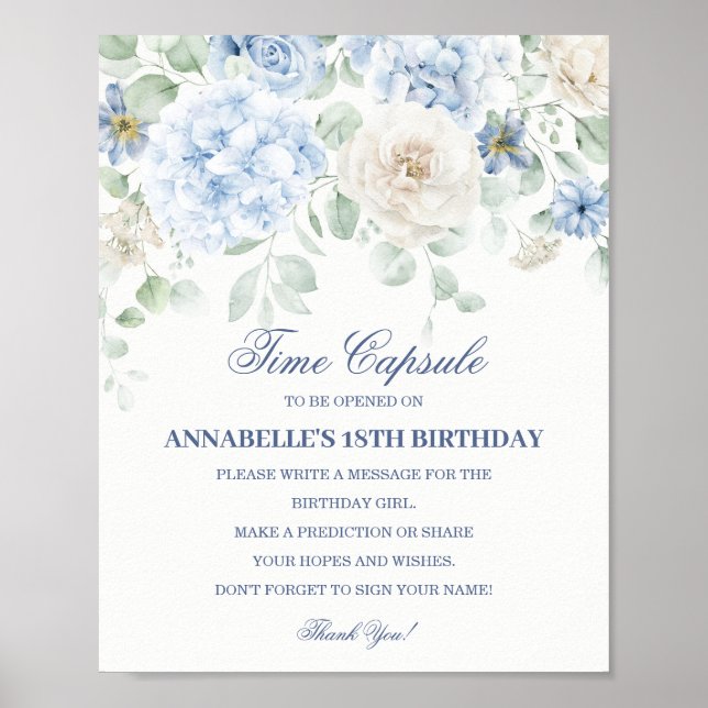 Poster Hydrangea Floral Azul Bloom Time Cápsula (Frente)