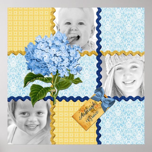 Póster Hydrangea Personalizar Foto Incline Frame Azul Ama (Frente)