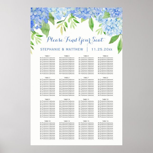 Poster Hydrangea Watercolor Floral Casamento (Frente)