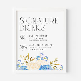 Poster Hydrangeas Azuis e Brancas Bebidas de Assinatura d
