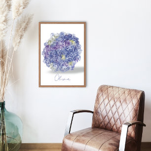 Poster Hydrangeas em Watercolor com Nome