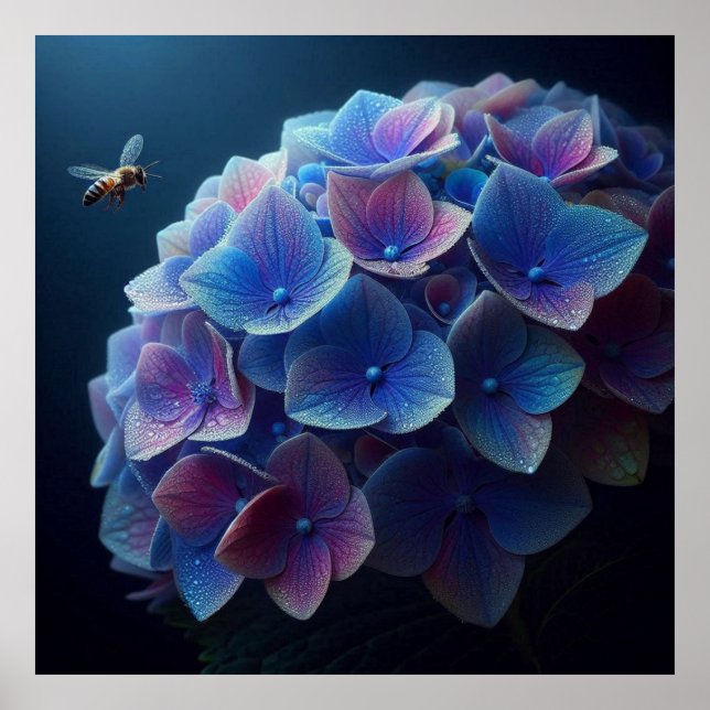 Poster Hydrangeas Floral Purple e Blue (Frente)