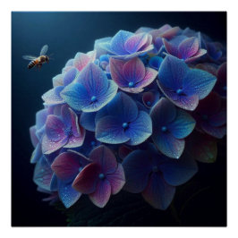 Póster Hydrangeas Floral Purple e Blue