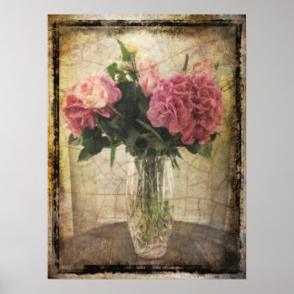 Poster Hydrangeas Rosa num Vaso