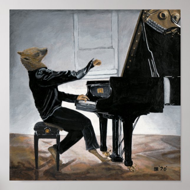 Poster Hyena Piano Music Player Fantasy Wall Art Impressã (Frente)