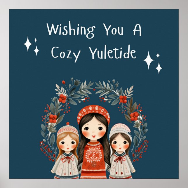 Poster Hygge Christmas Madre e Filhas Wreath (Frente)