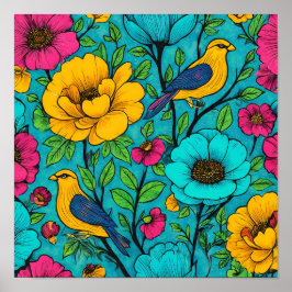 Poster Hyper-Saturated Neon Pop Art Fabric Pattern