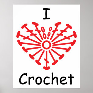 Póster I Coração Crochet - Padrão de Crochet Coração