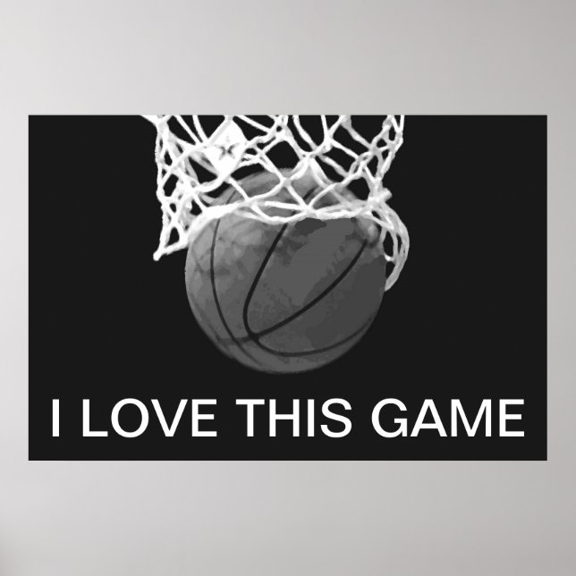 Poster I de basquete preto e branco adoro este jog (Frente)