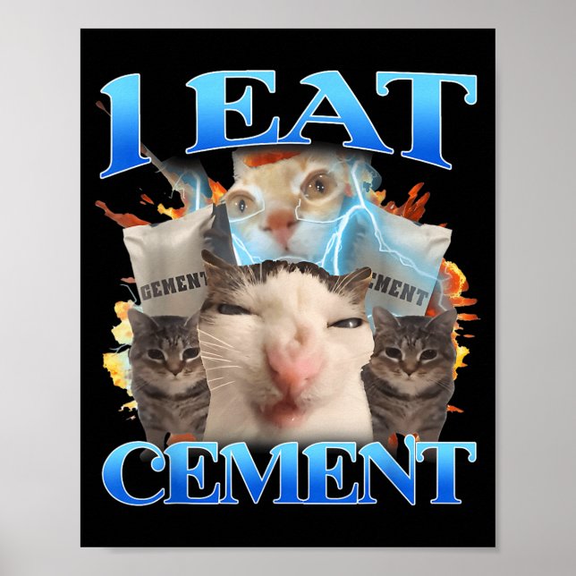 Poster I Eat Cement Funny Cat Meme Men Women Kids Humor  (Frente)